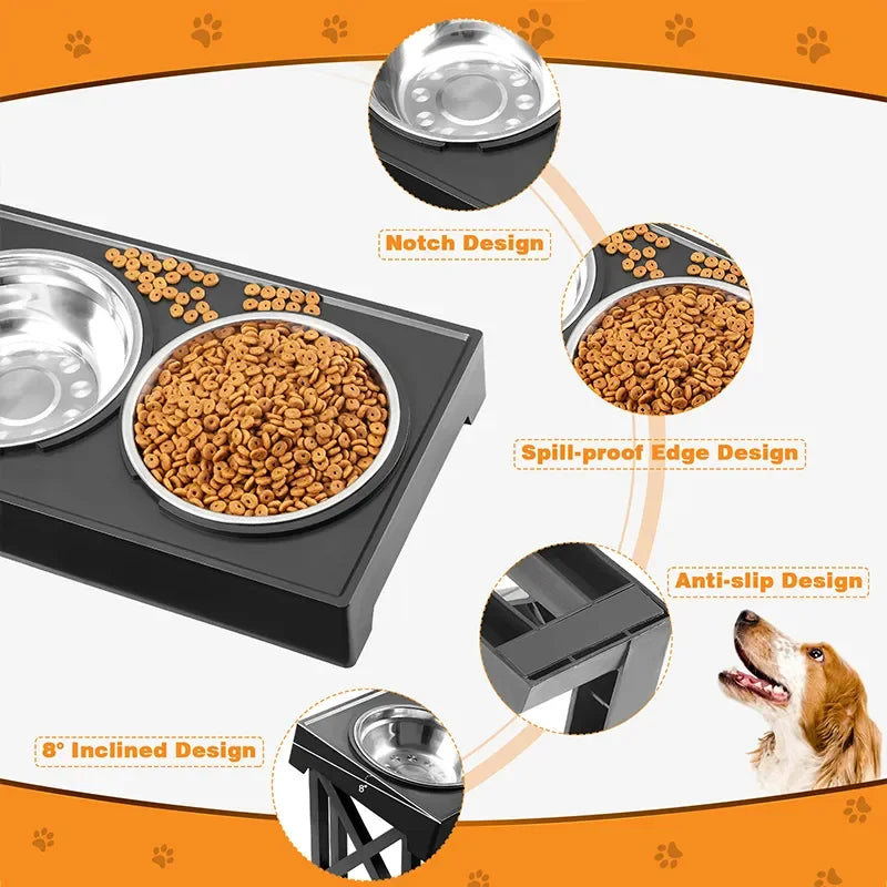 Dog Double Elevated and Adjustable Bowls